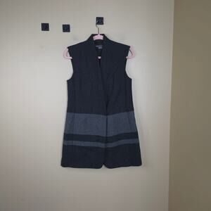Vince Blanket Stripe Long Vest Gray Wool Blend Pockets Size XXS